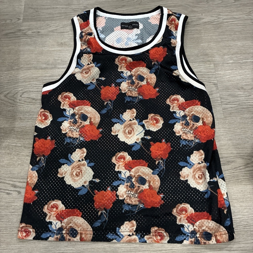 Men's No Boundaries Sleeveless Mesh  Jersey Skull Roses Print Sz M 38-40
